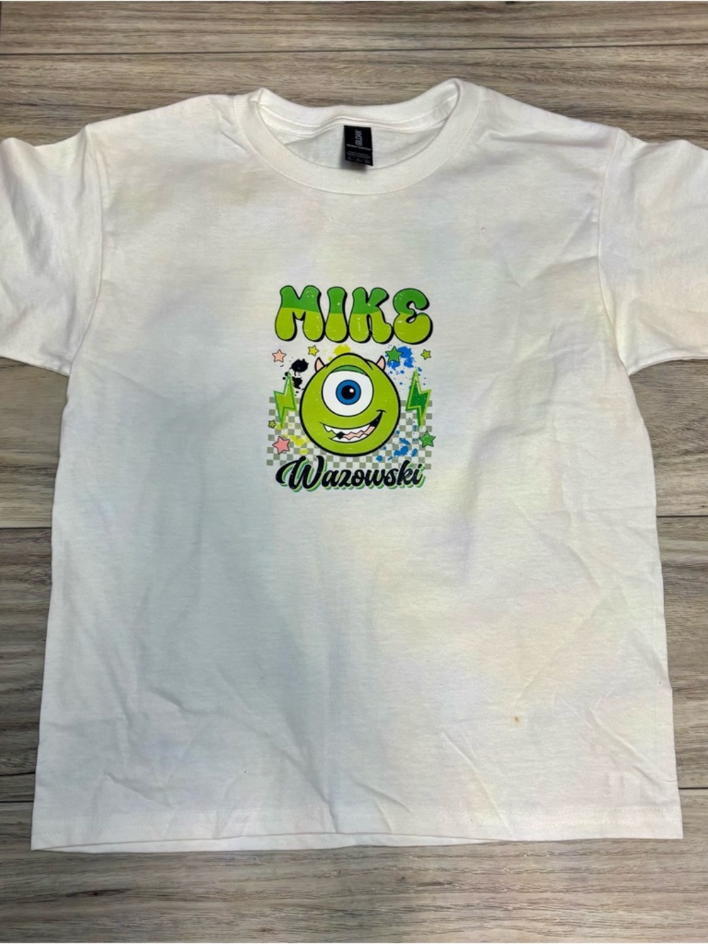 Mike Wazowski Graphic Kids T‑Shirt - White with Lime Green Print